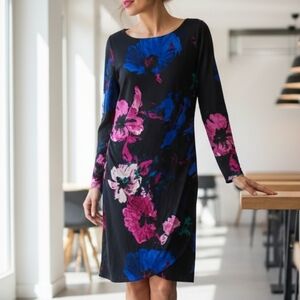 Ann Taylor Floral Long Sleeve Faux Wrap Dress Size L
